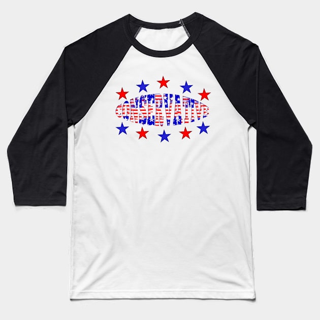 Red White Blue Patriotic Conservative Baseball T-Shirt by Roly Poly Roundabout